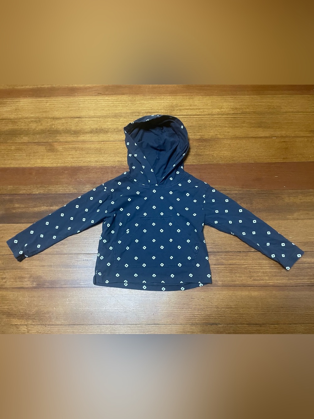 Tea Collection Hooded Pullover with Kanga Pocket & White Diamond Dot Motif Sz 2